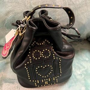 Betsy Johnson young girl or ladies purse or makeup bag, love robots, NWOT